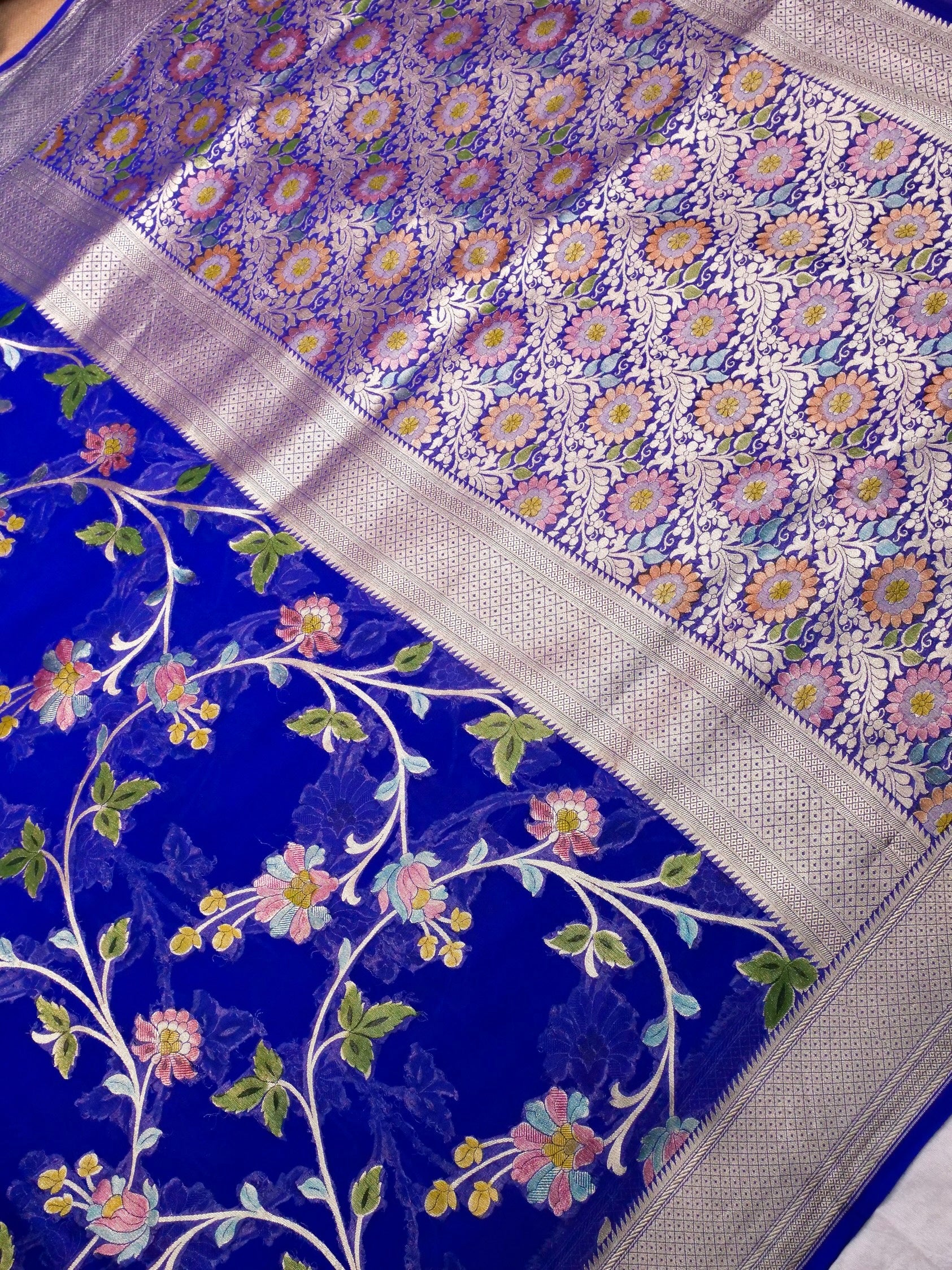 Handwoven Dark Blue Banarasi Khaddi Silk Saree
