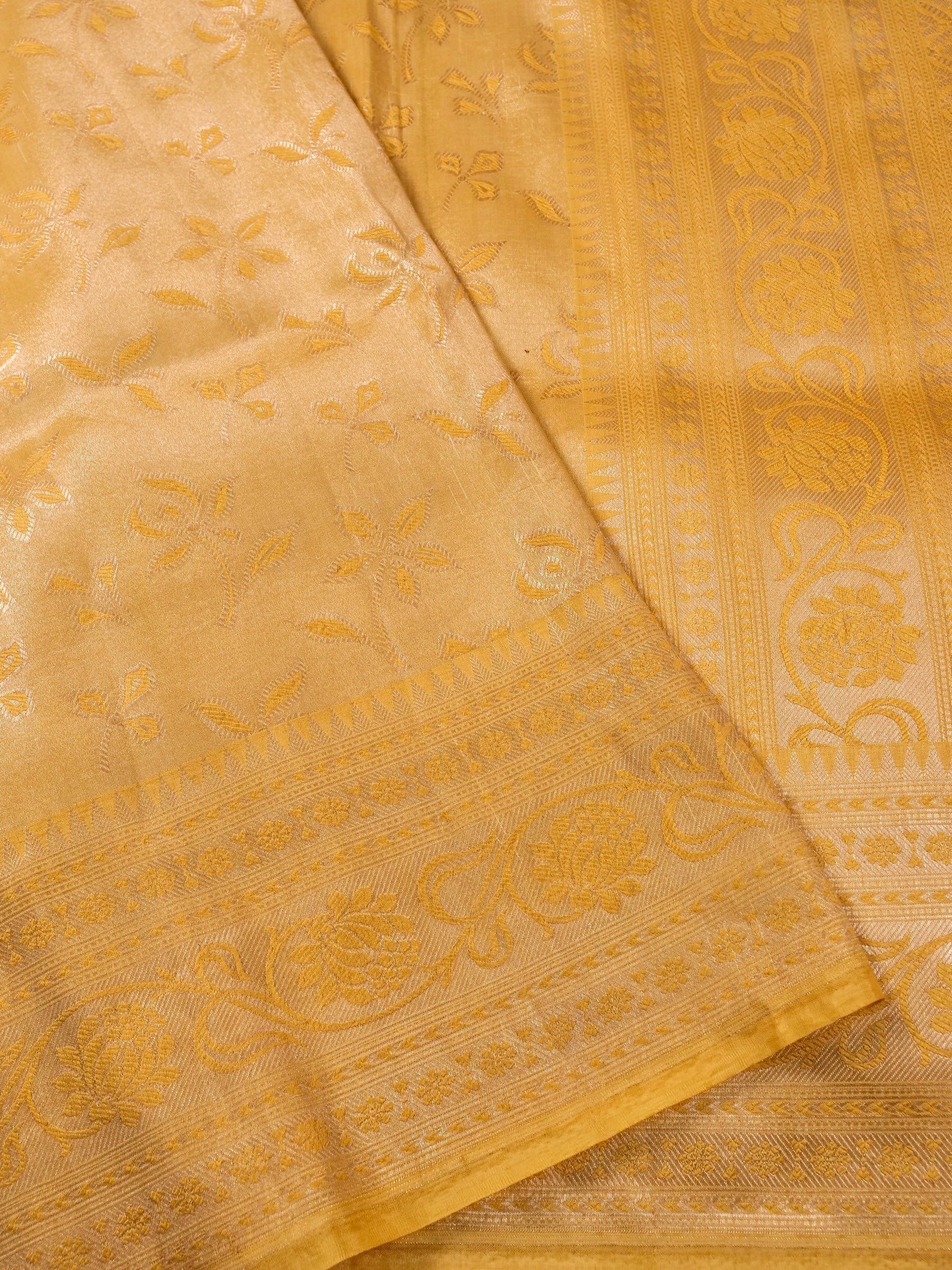 Handwoven Pastel Yellow Banarasi Katan Soft Tissue Silk Saree