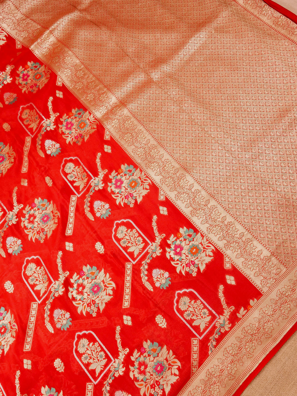 Handwoven Red Banarasi Khaddi Silk Saree