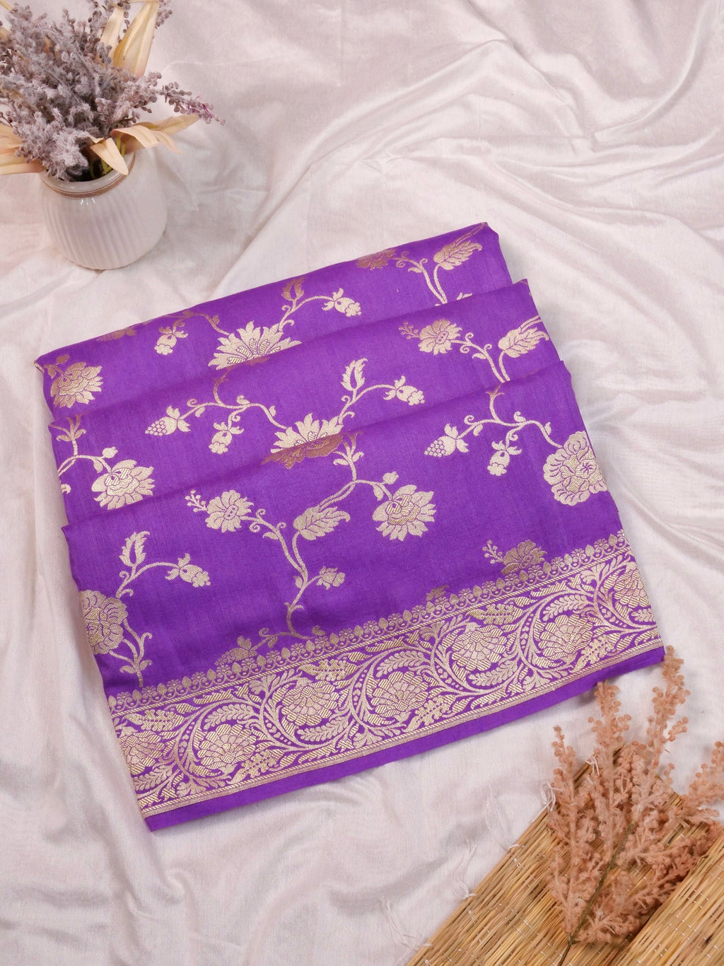 Handwoven Purple Banarasi Monga Silk Saree