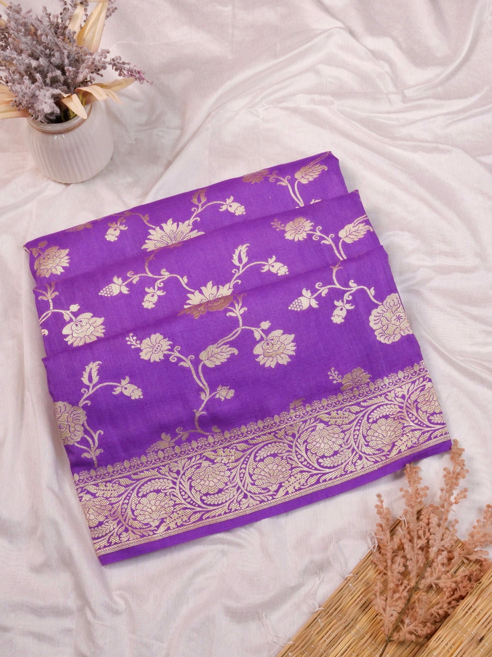 Handwoven Purple Banarasi Monga Silk Saree
