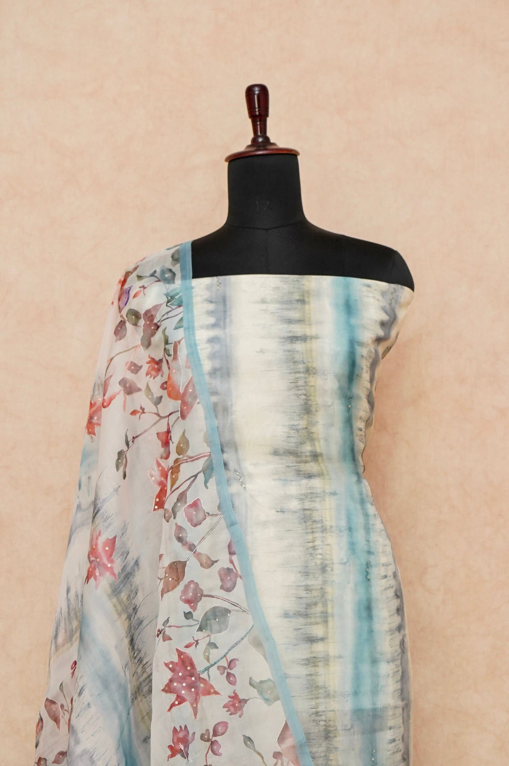 Handwoven Sky Blue Banarasi Organza Silk Suit