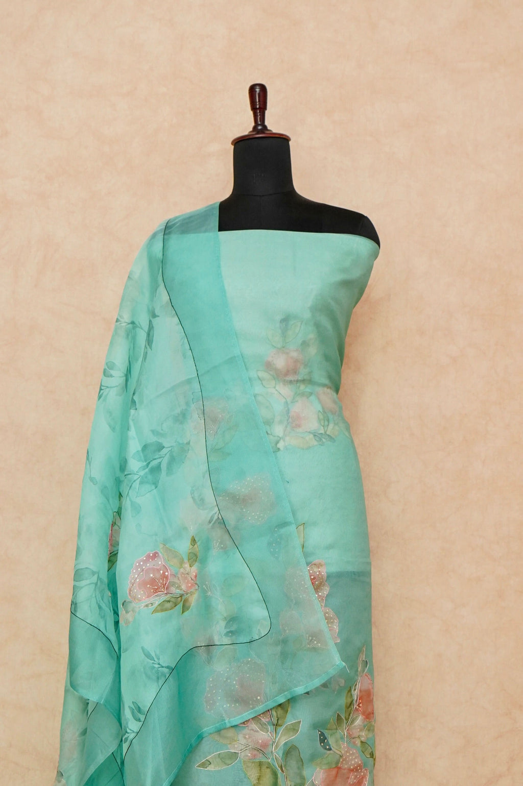 Handwoven Bluish Green Banarasi Tussar Silk Suit