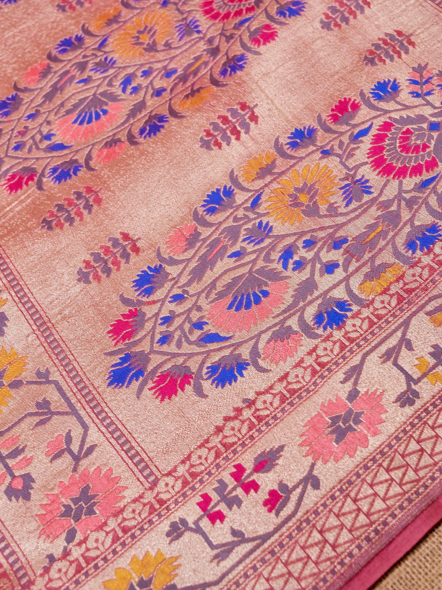 Handwoven Dark Pink Banarasi Tussar Silk Saree