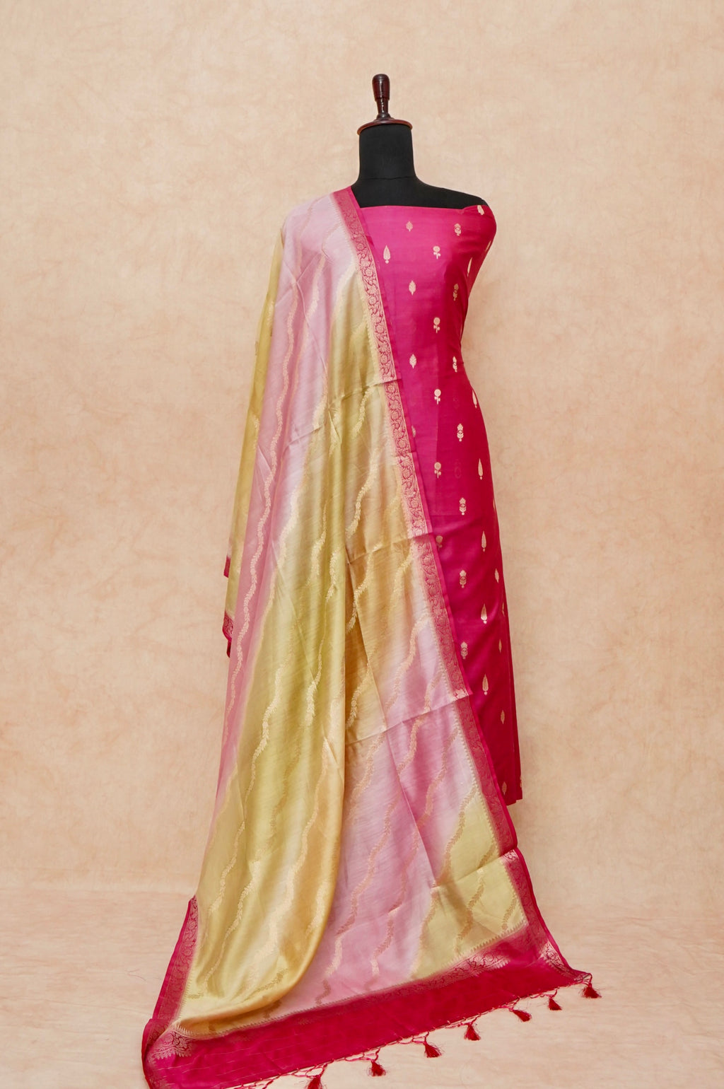 Handwoven Pink Banarasi Chanderi Silk Suit