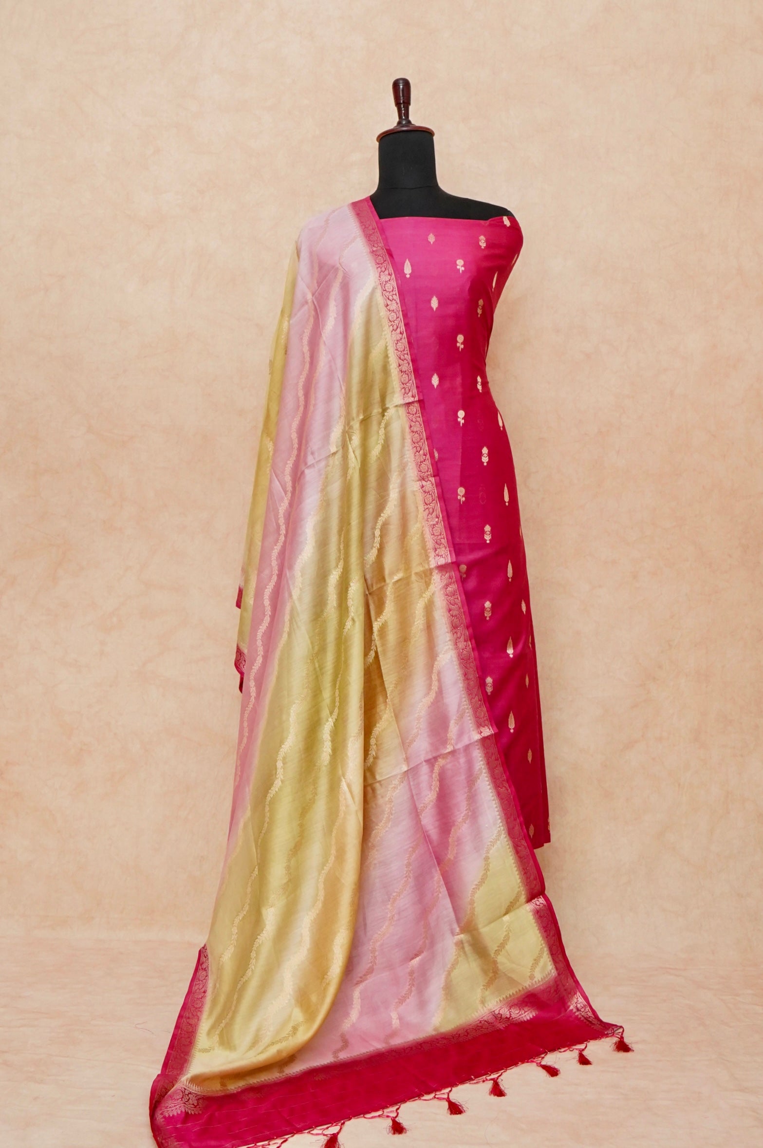Handwoven Pink Banarasi Chanderi Silk Suit