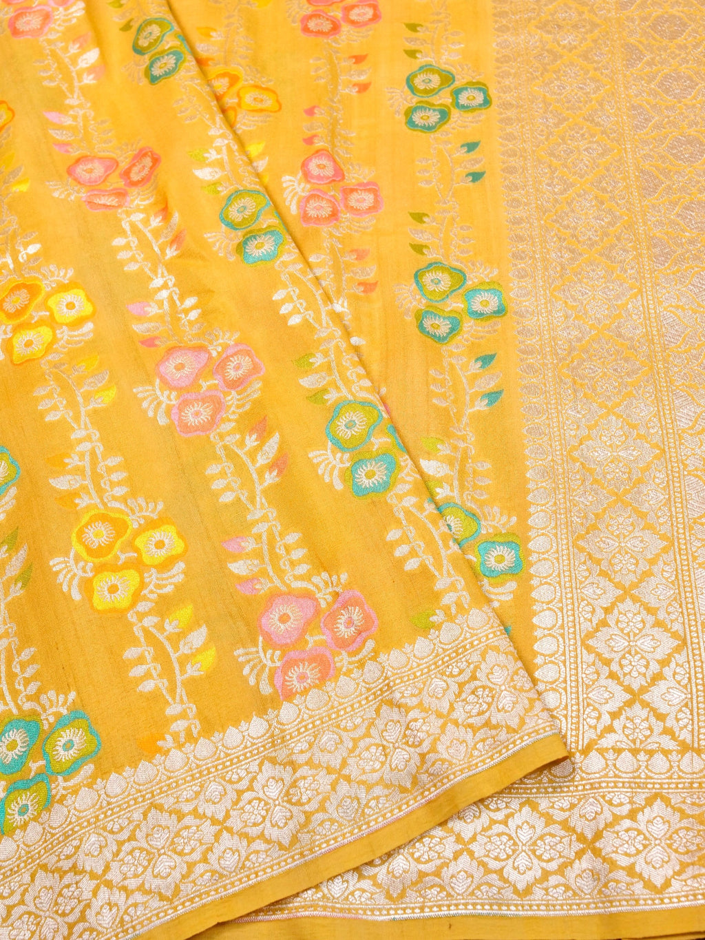 Handwoven Yellow Banarasi Tussar Silk Saree