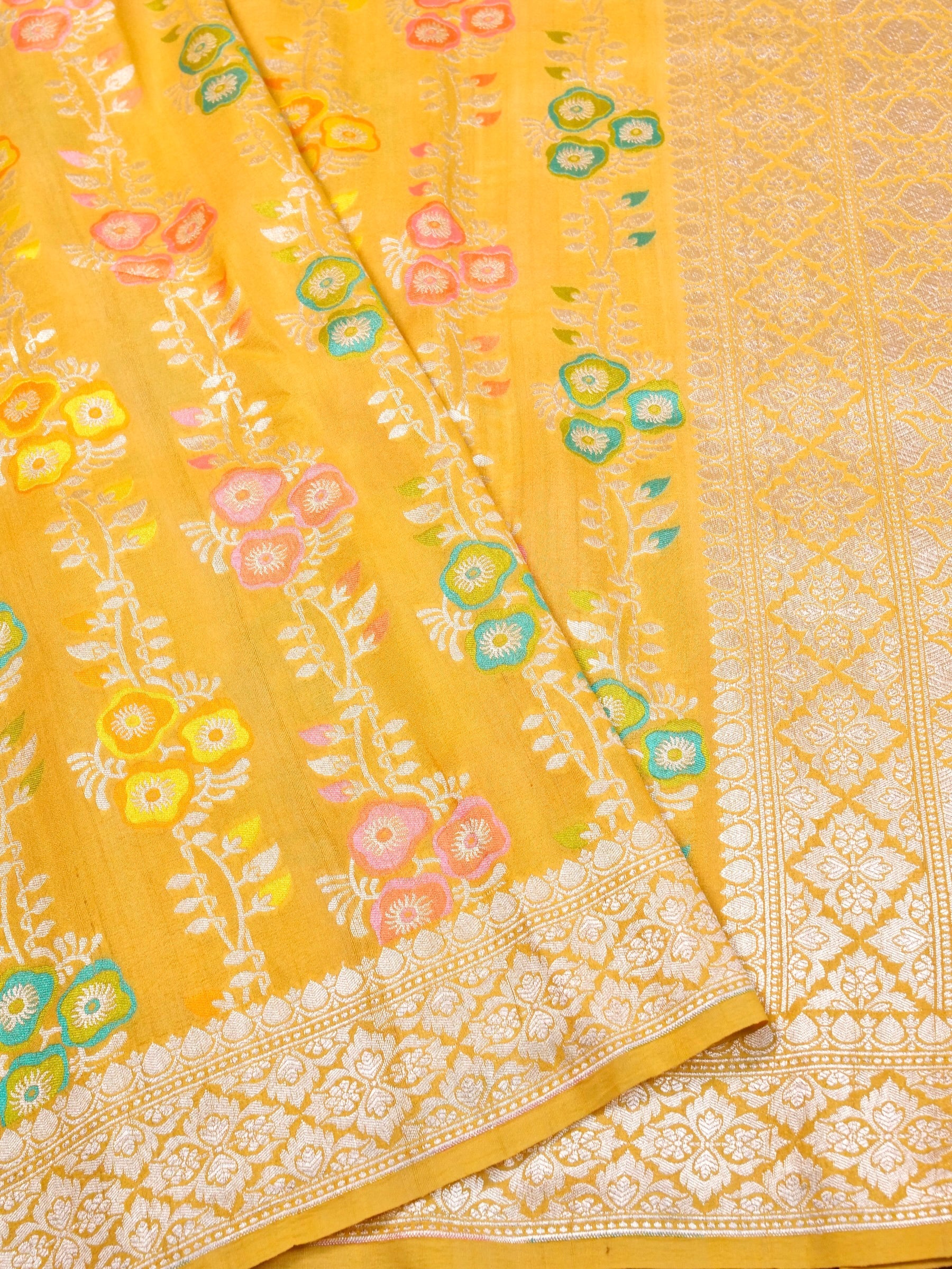 Handwoven Yellow Banarasi Tussar Silk Saree