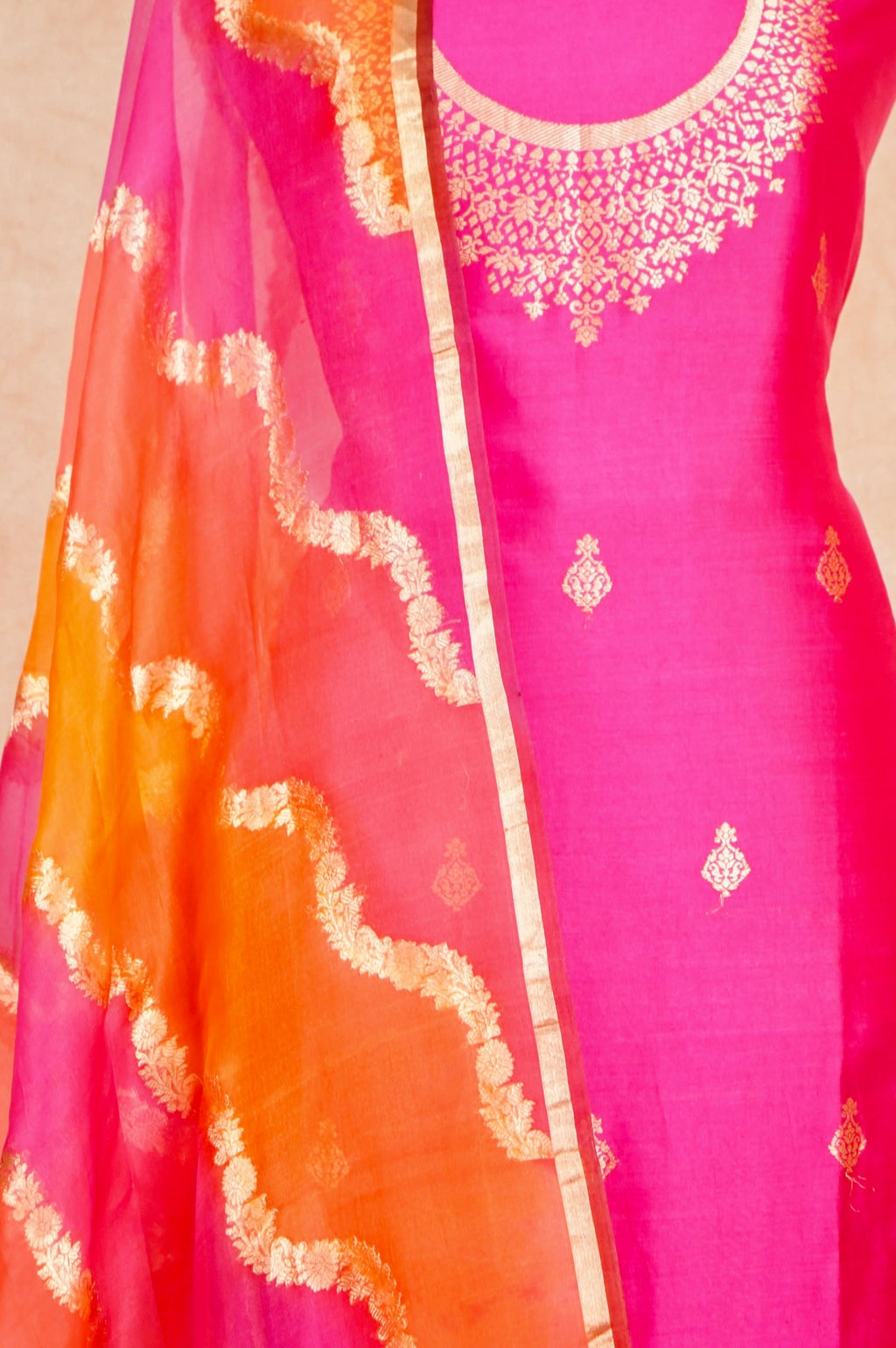 Handwoven Rani Pink Banarasi Katan Silk Suit