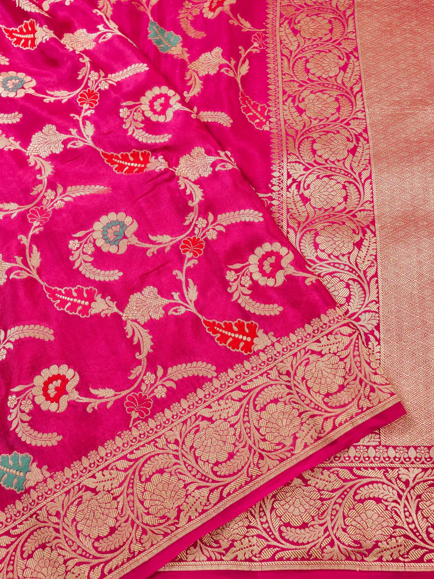 Handwoven Pink Banarasi Khaddi Silk Saree