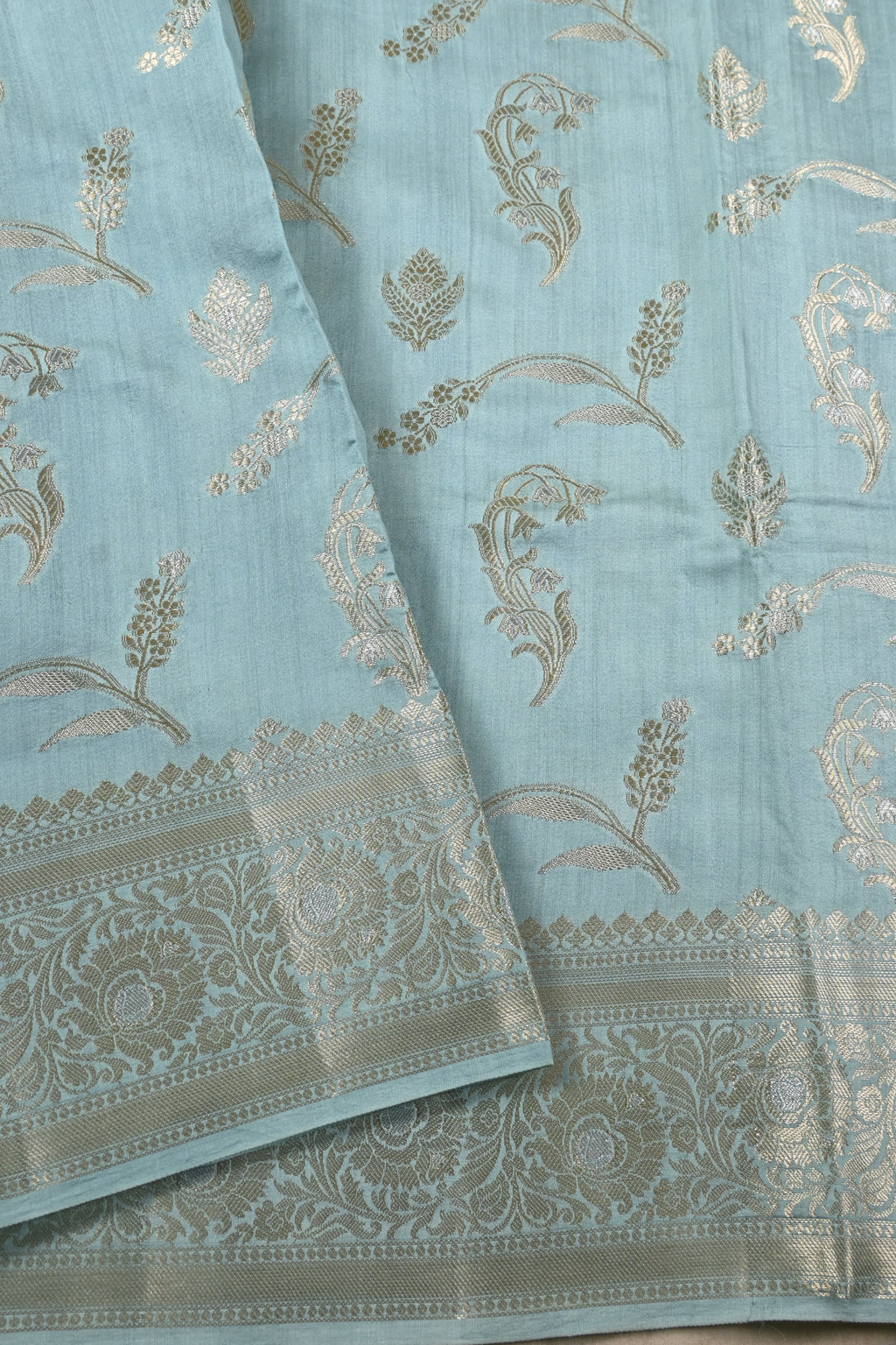 Lite Blue Pure Banarasi Moonga Silk Saree