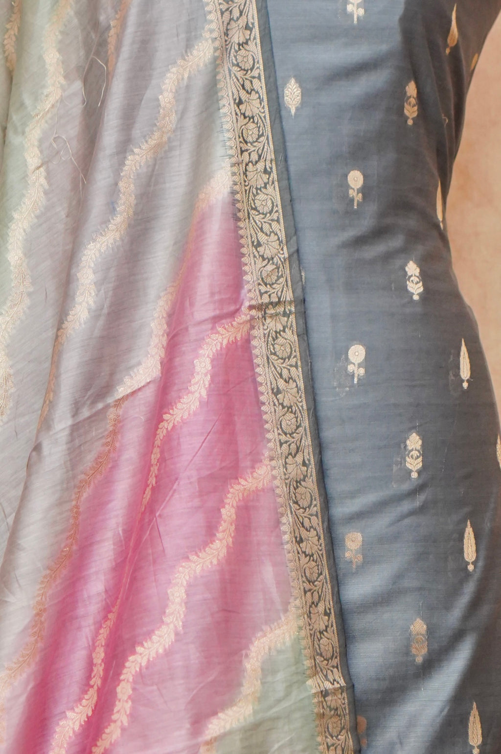 Handwoven Grey Banarasi Chanderi Silk Suit