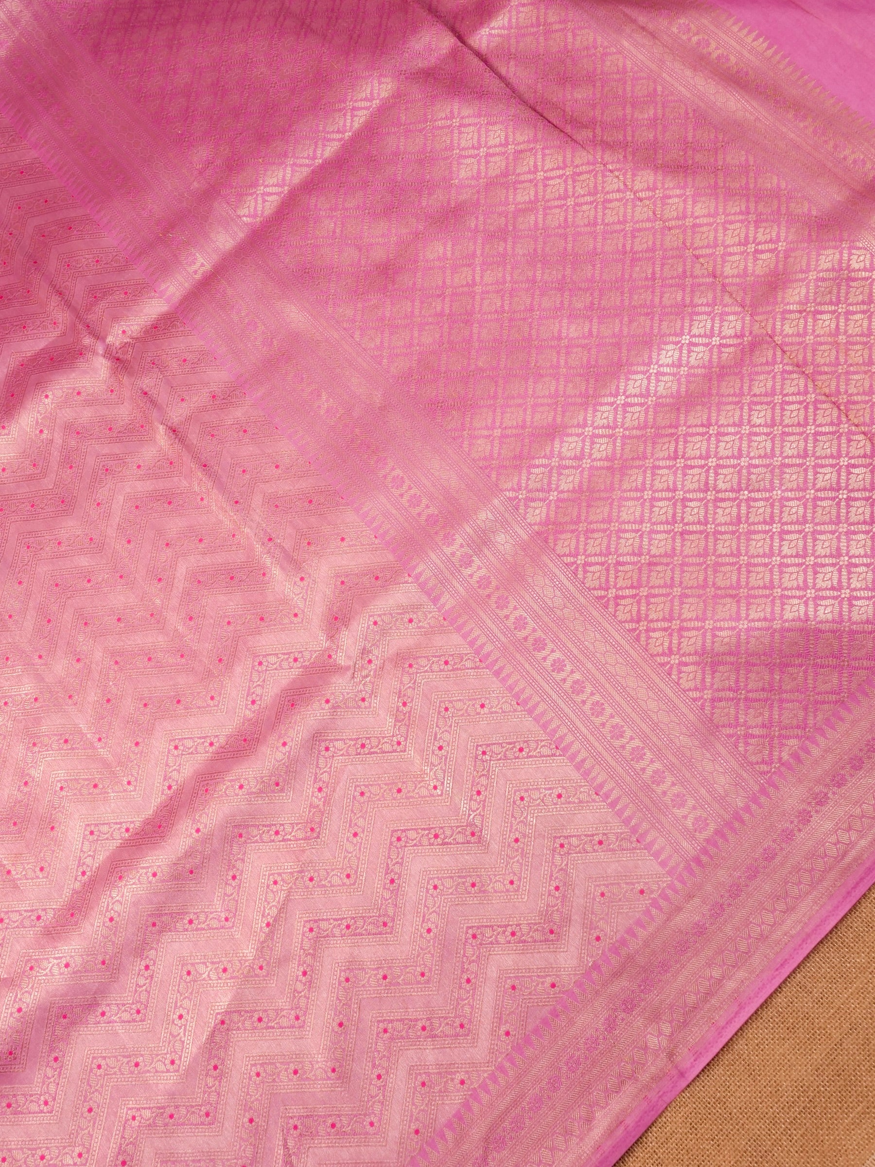 Handwoven Pink Banarasi Katan Soft Tissue Silk Saree