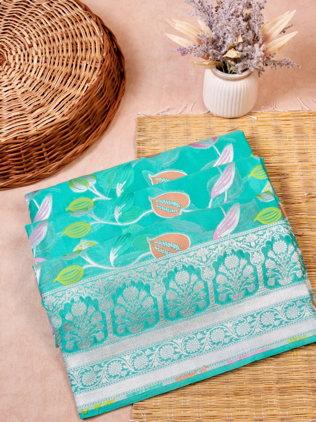 Handwoven Aqua Blue Banarasi Khaddi Silk Saree