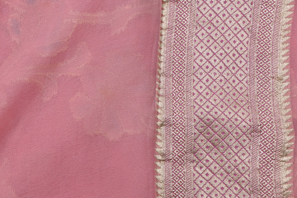 Peach Pure Banarasi Khaddi Georgette Silk Saree