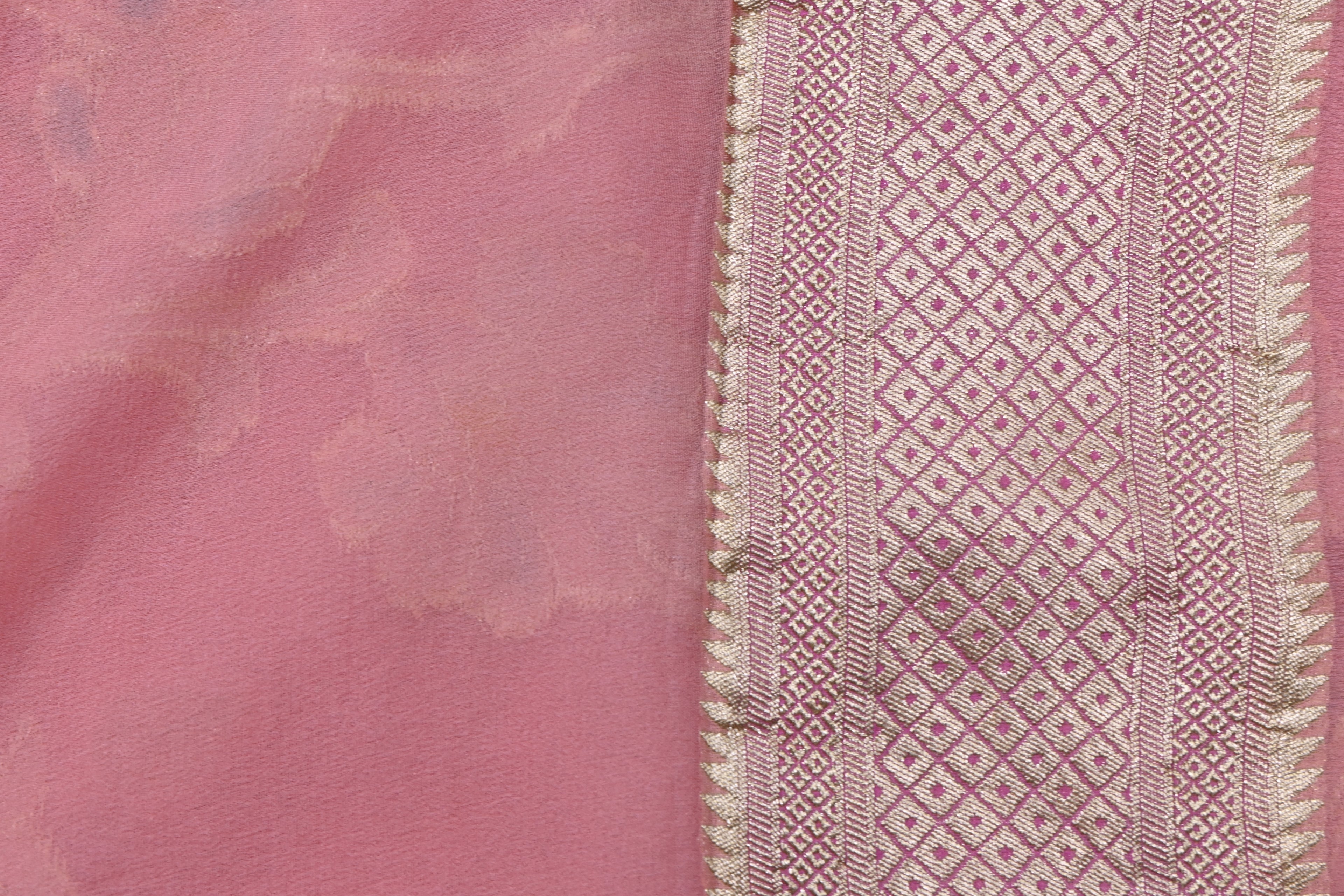 Peach Pure Banarasi Khaddi Georgette Silk Saree