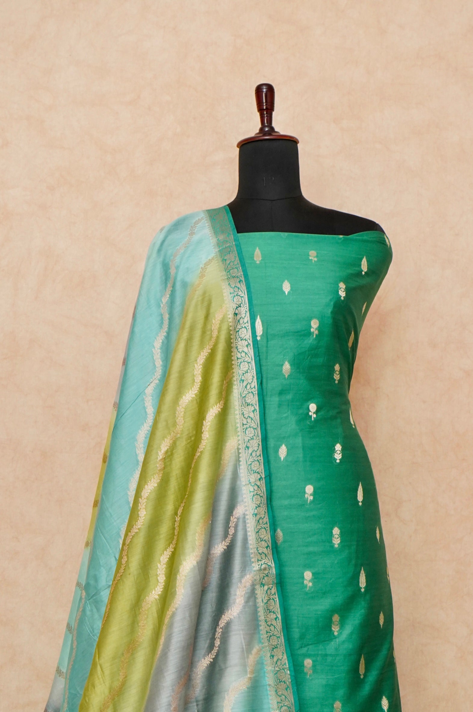 Handwoven Green Banarasi Chanderi Silk Suit