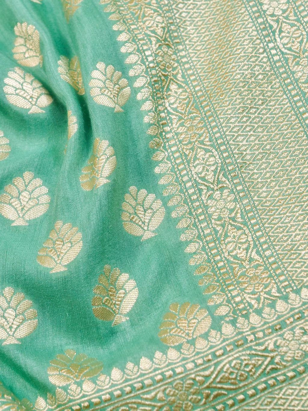Handwoven Sea Green Banarasi Monga Silk Saree