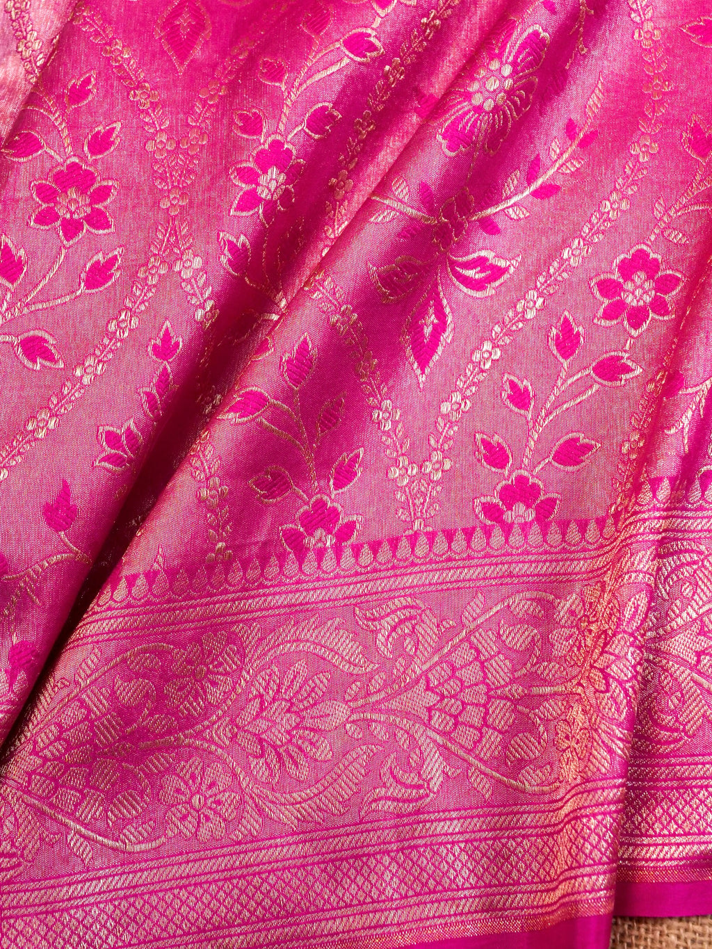 Handwoven Pink Banarasi Katan Soft Tissue Silk Saree