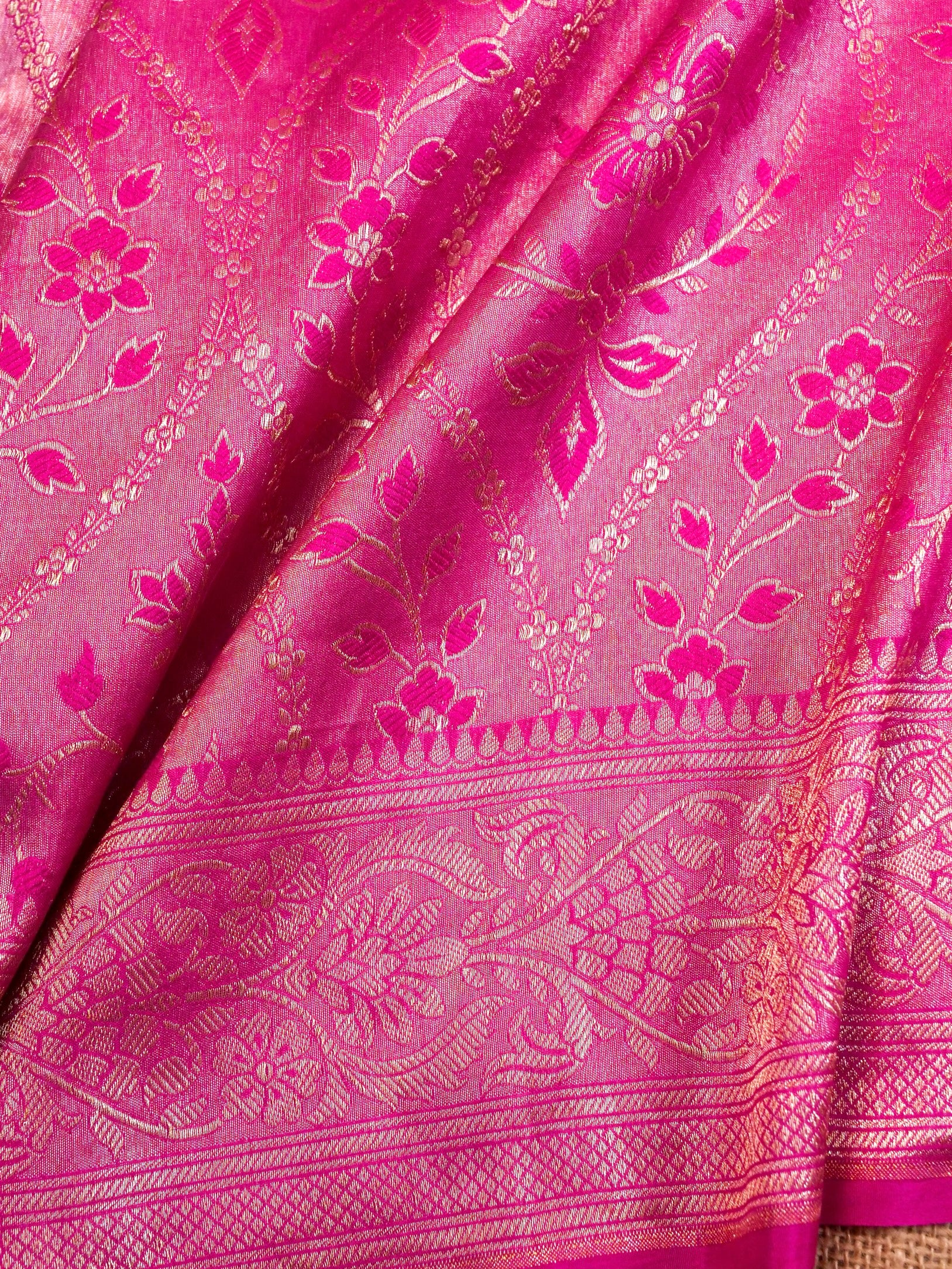Handwoven Pink Banarasi Katan Soft Tissue Silk Saree