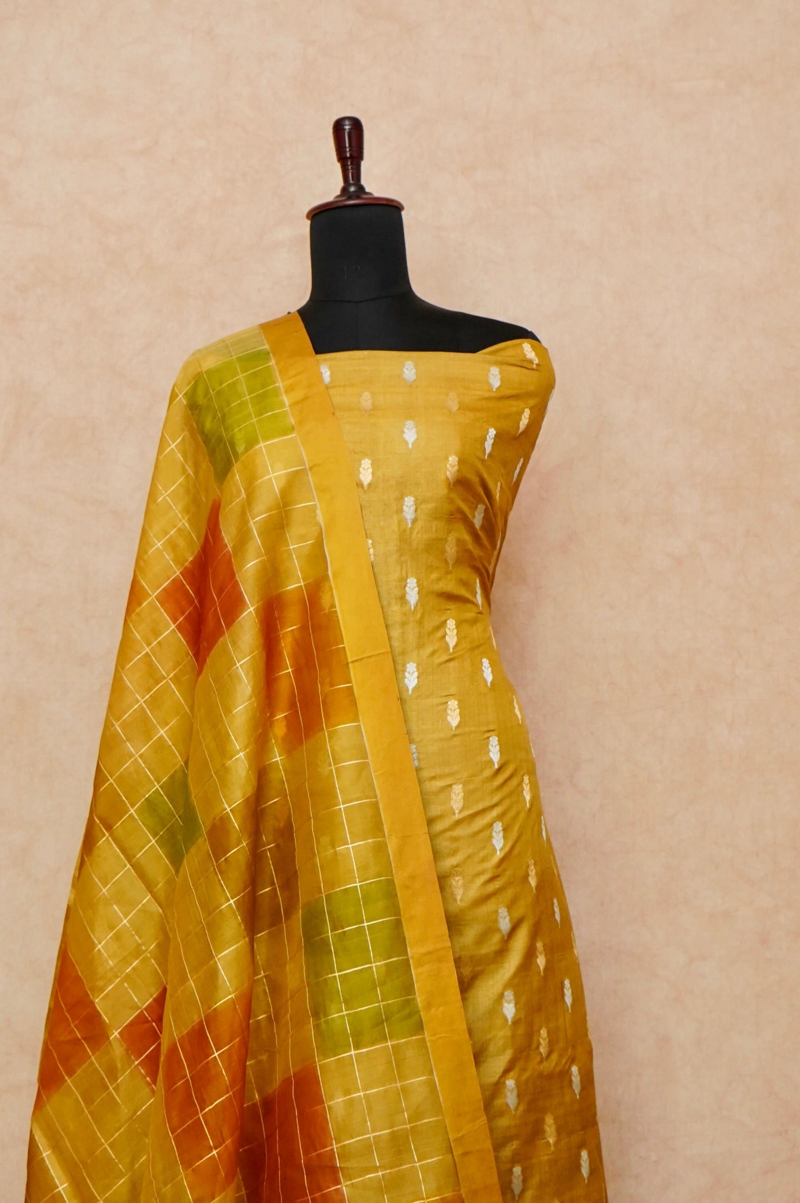 Handwoven Yellow Banarasi Tussar Silk Suit