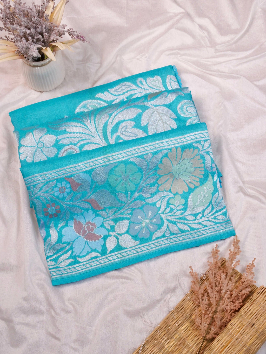 Handwoven Blue Banarasi Tussar Silk Saree