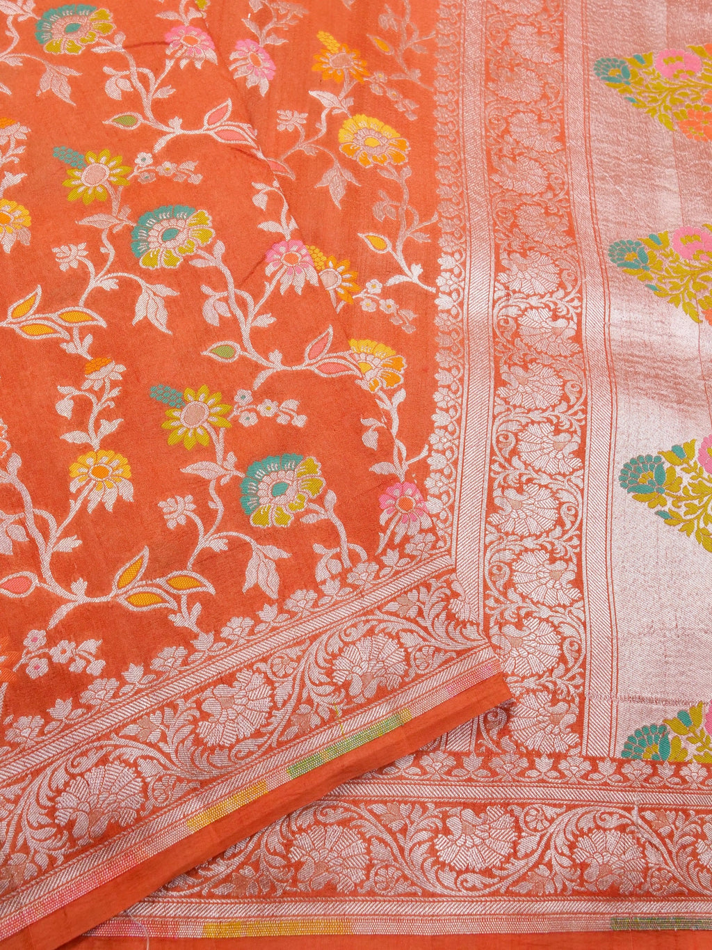 Handwoven Orange Banarasi Tussar Silk Saree
