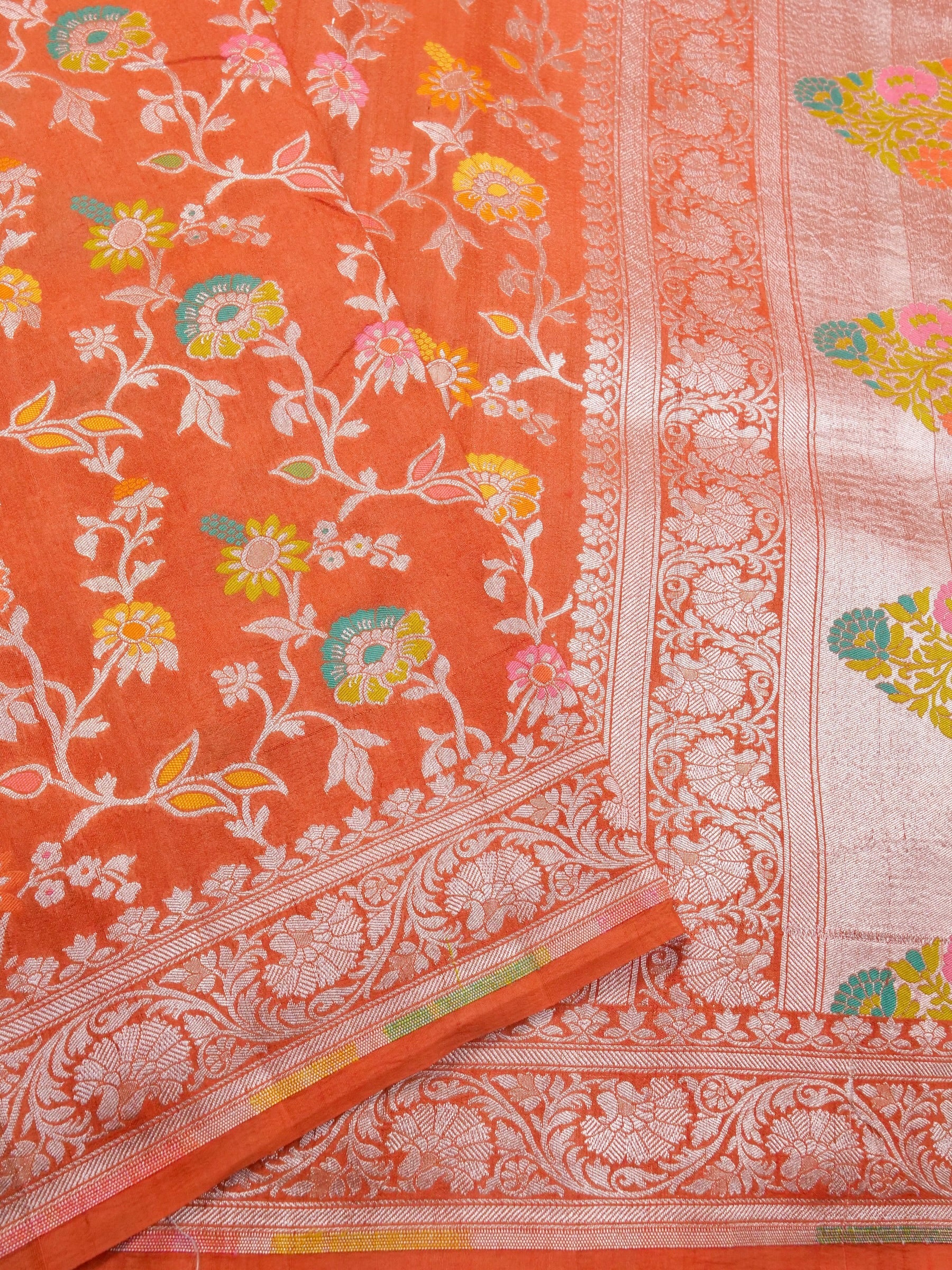 Handwoven Orange Banarasi Tussar Silk Saree