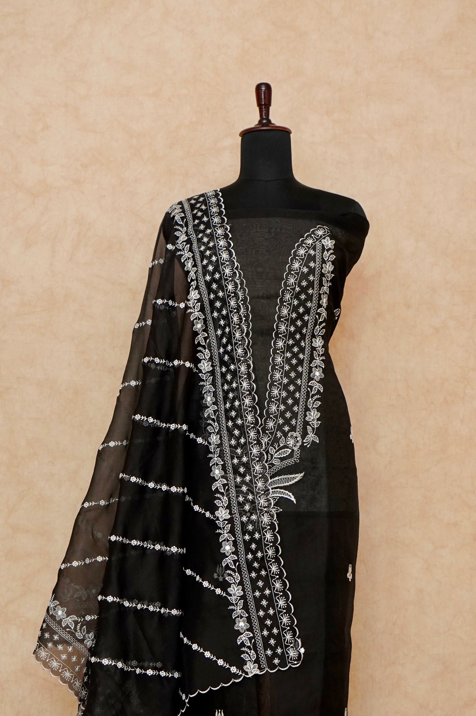 Handwoven Black Banarasi Organza Silk Suit