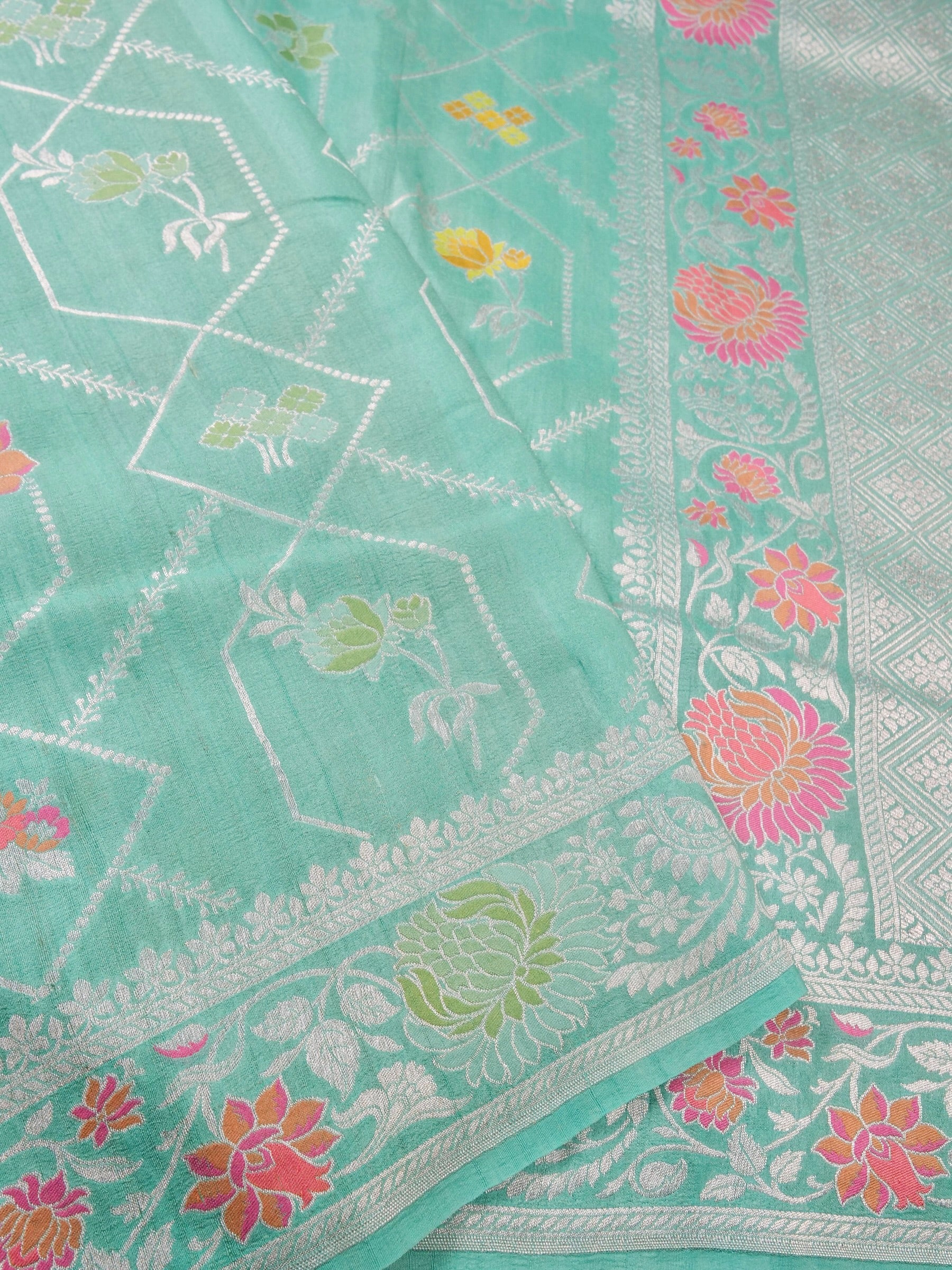 Handwoven Sea Green Banarasi Tusaar Silk Saree