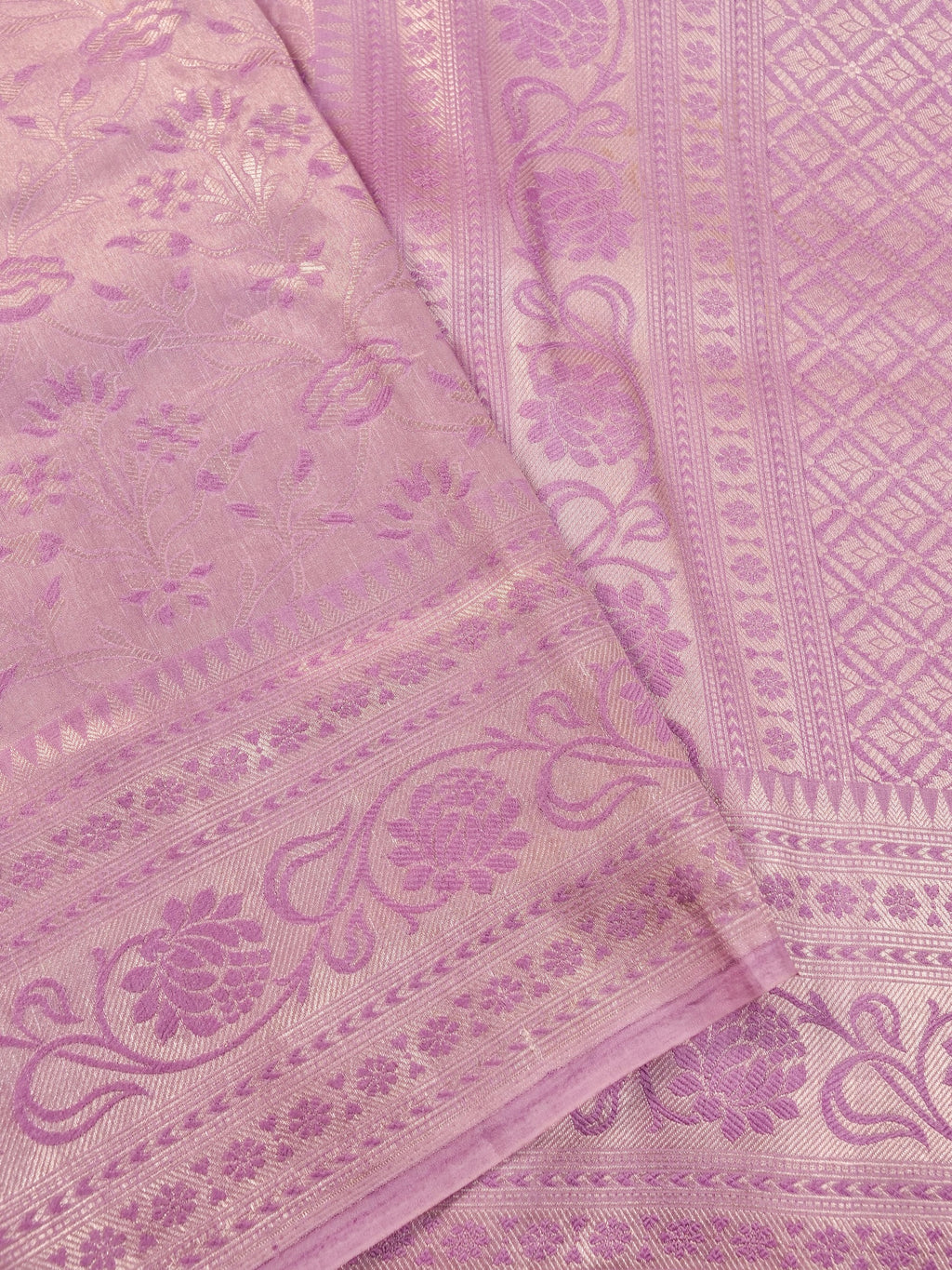 Handwoven Lavender Banarasi Katan Soft Tissue Silk Saree