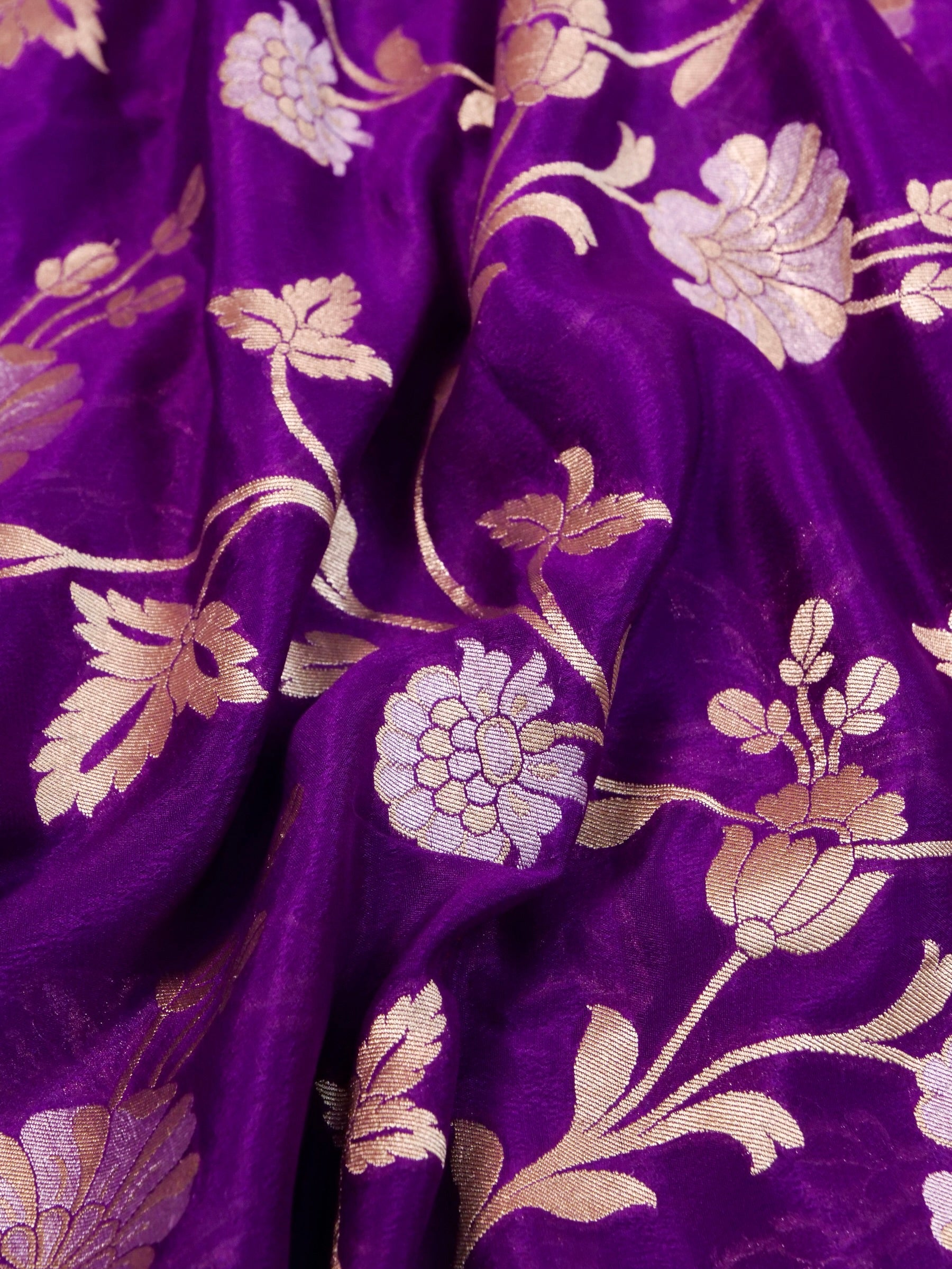 Handwoven Purple Banarasi Khaddi Silk Saree