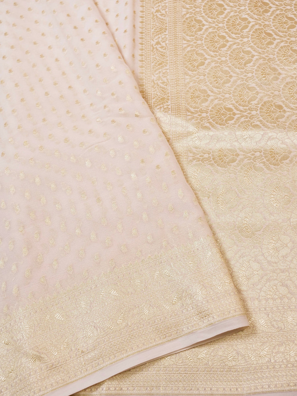 Handwoven Ivory Banarasi Khaddi Silk Saree