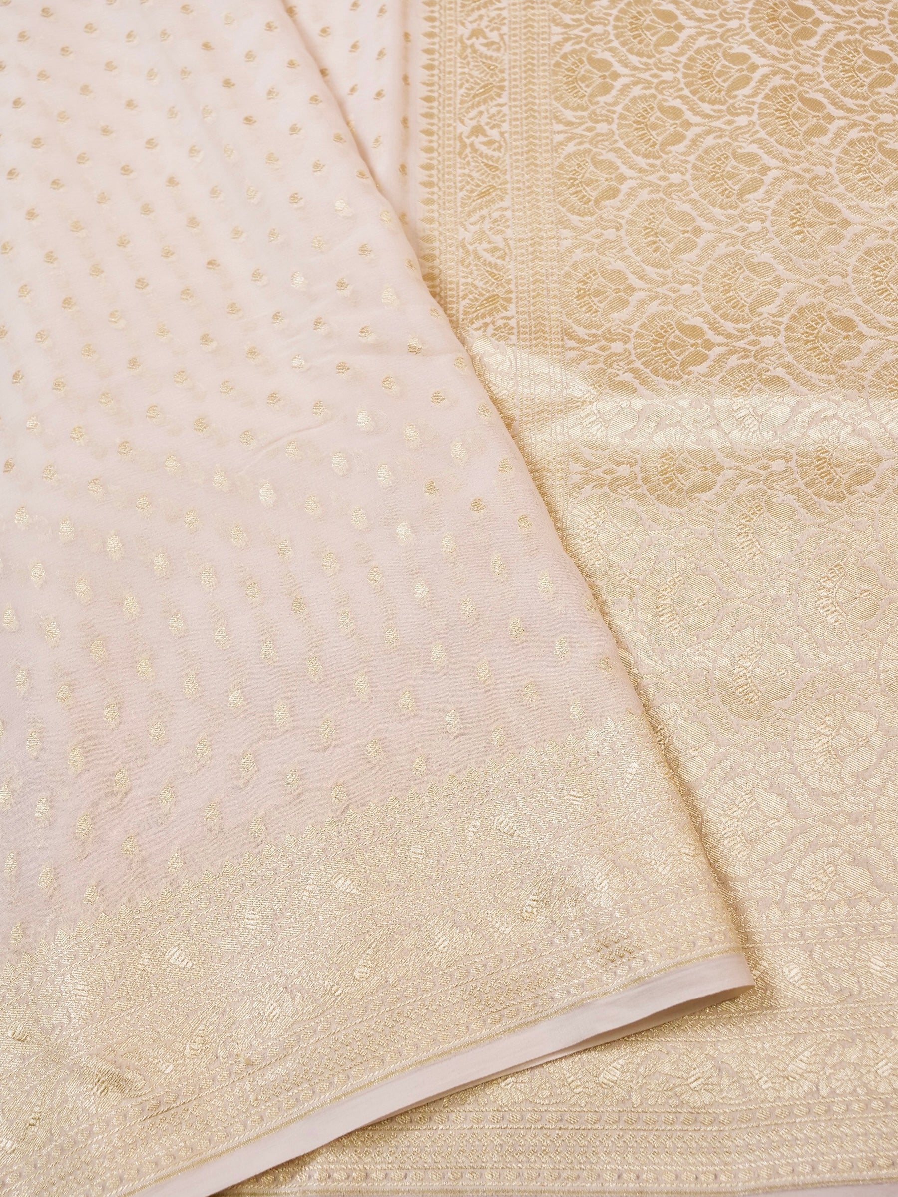 Handwoven Ivory Banarasi Khaddi Silk Saree
