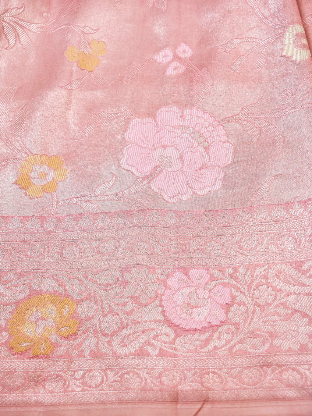 Handwoven Blush Pink Banarasi Katan Soft Tissue Silk Saree