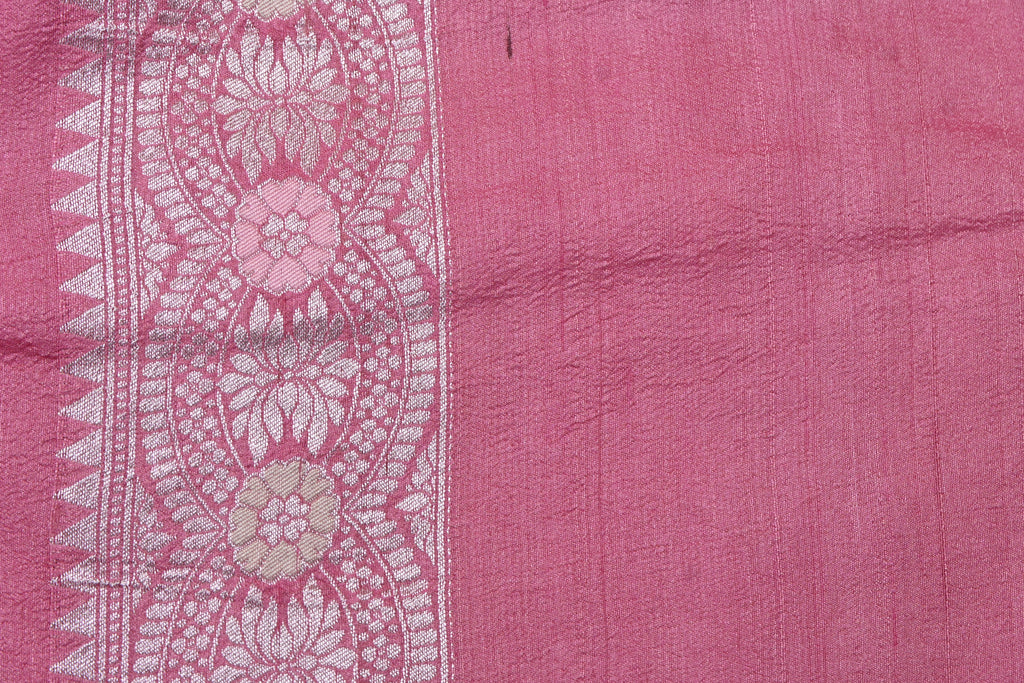 Hot Pink Pure Banarasi Tussar Georgette Silk Saree