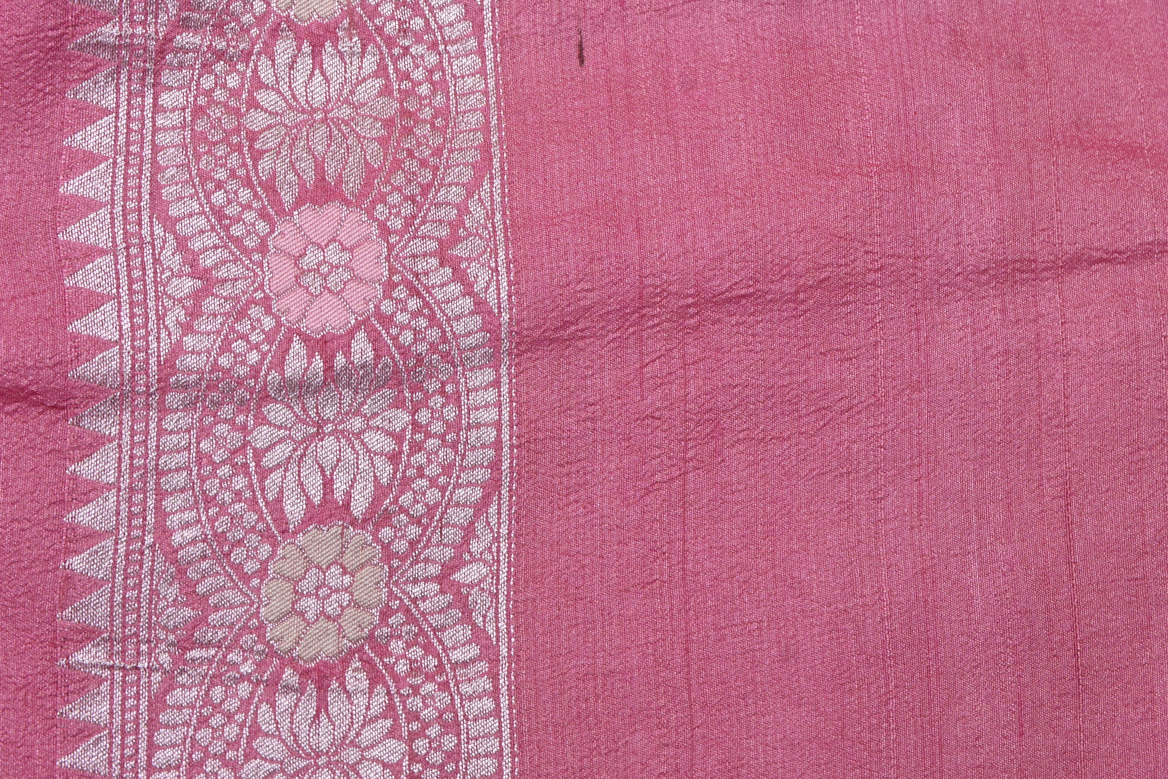 Hot Pink Pure Banarasi Tussar Georgette Silk Saree
