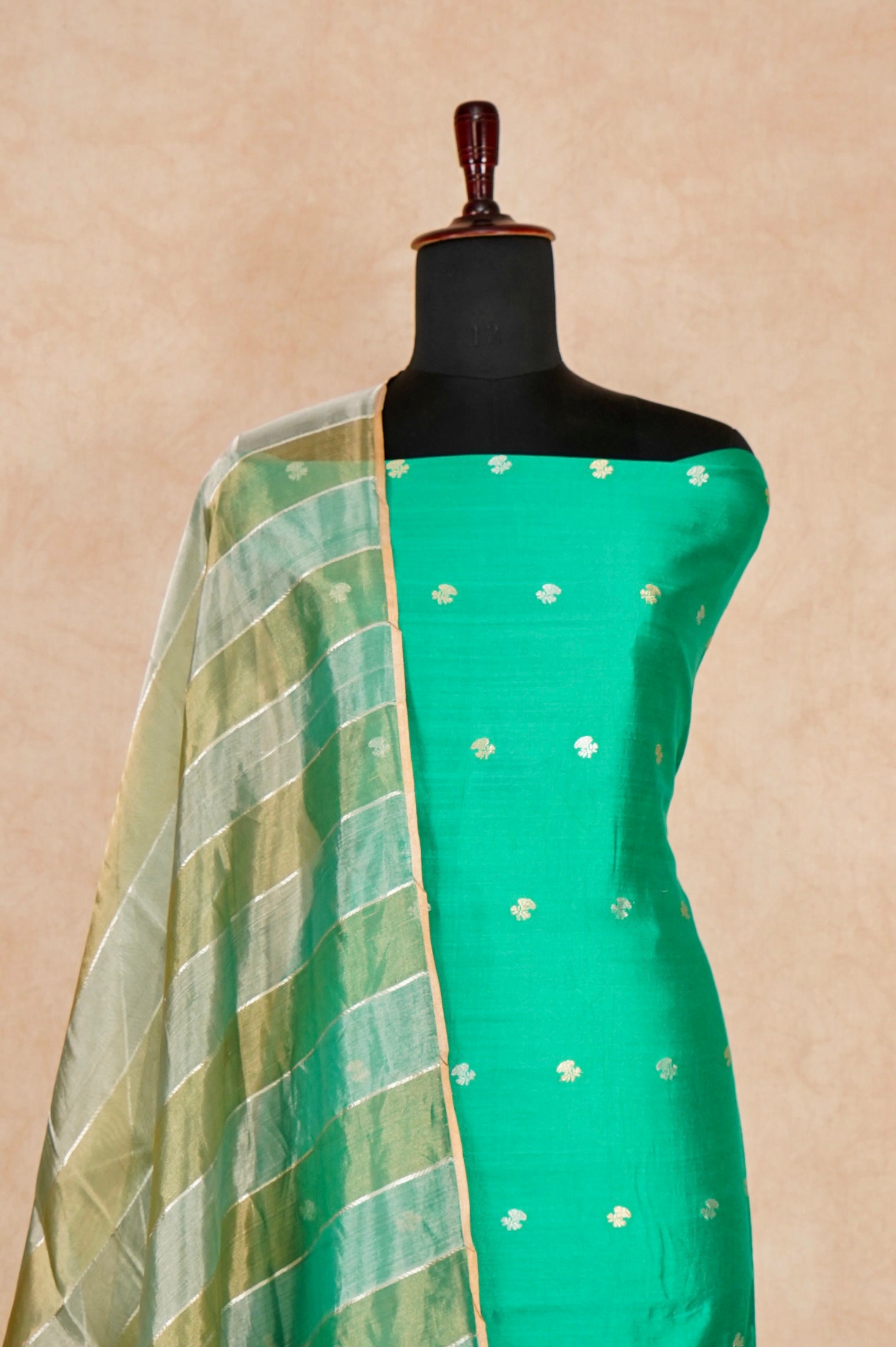 Handwoven Pista Green Banarasi Chiniya Silk Suit