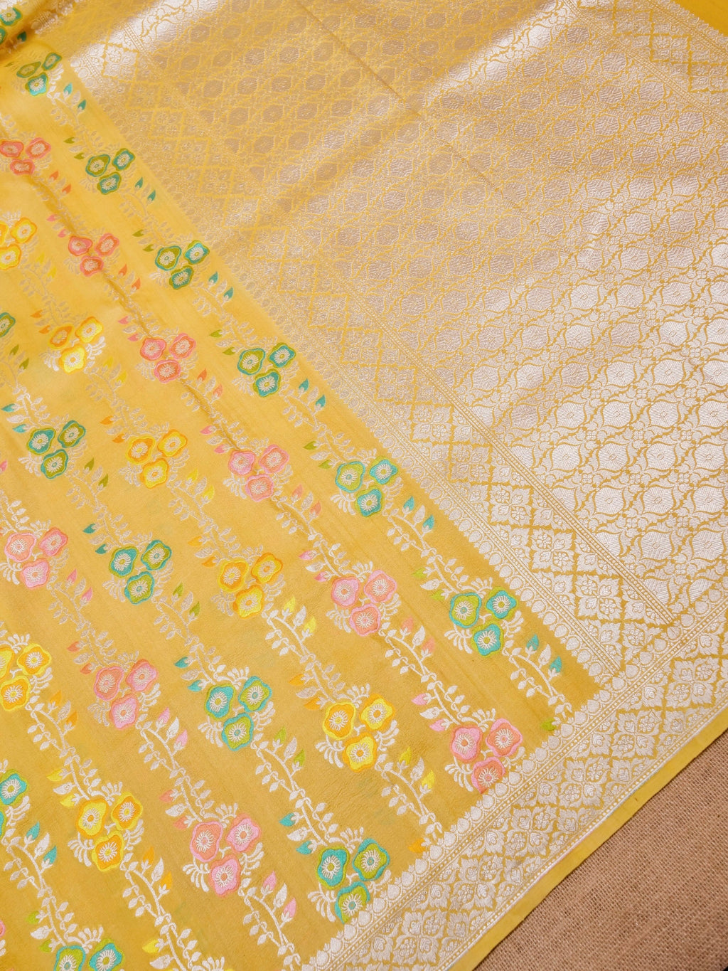 Handwoven Yellow Banarasi Tussar Silk Saree
