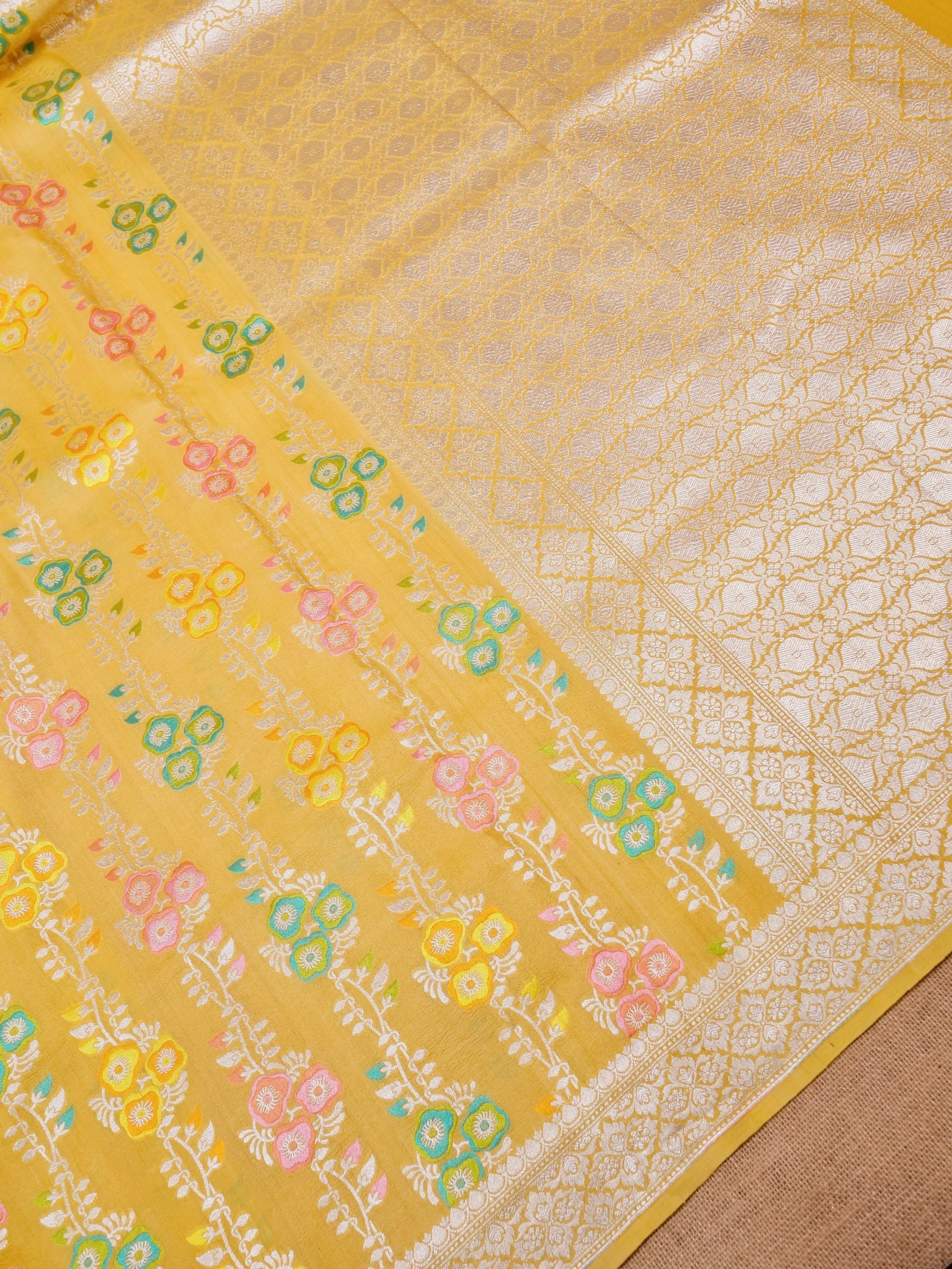 Handwoven Yellow Banarasi Tussar Silk Saree