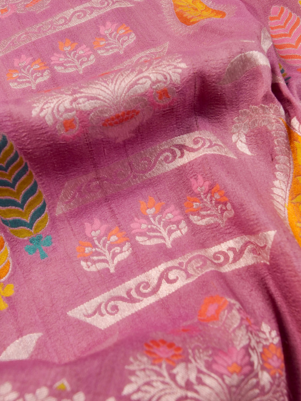 Handwoven Onion Pink Banarasi Desi Tussar Silk Saree