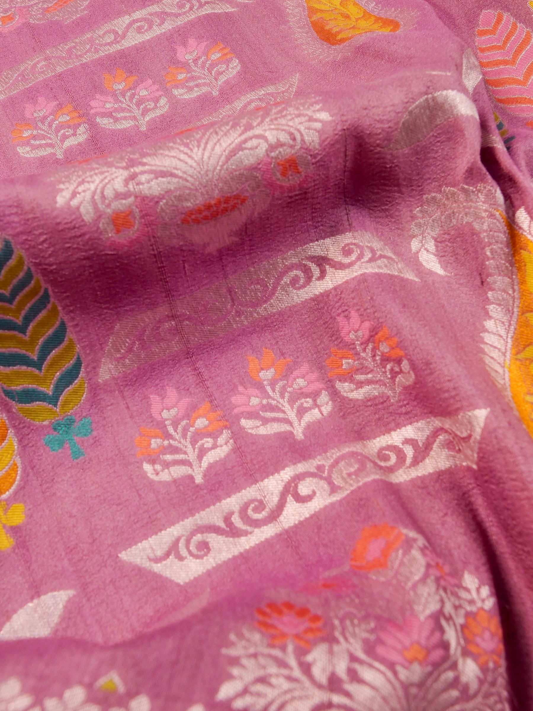Handwoven Onion Pink Banarasi Desi Tussar Silk Saree