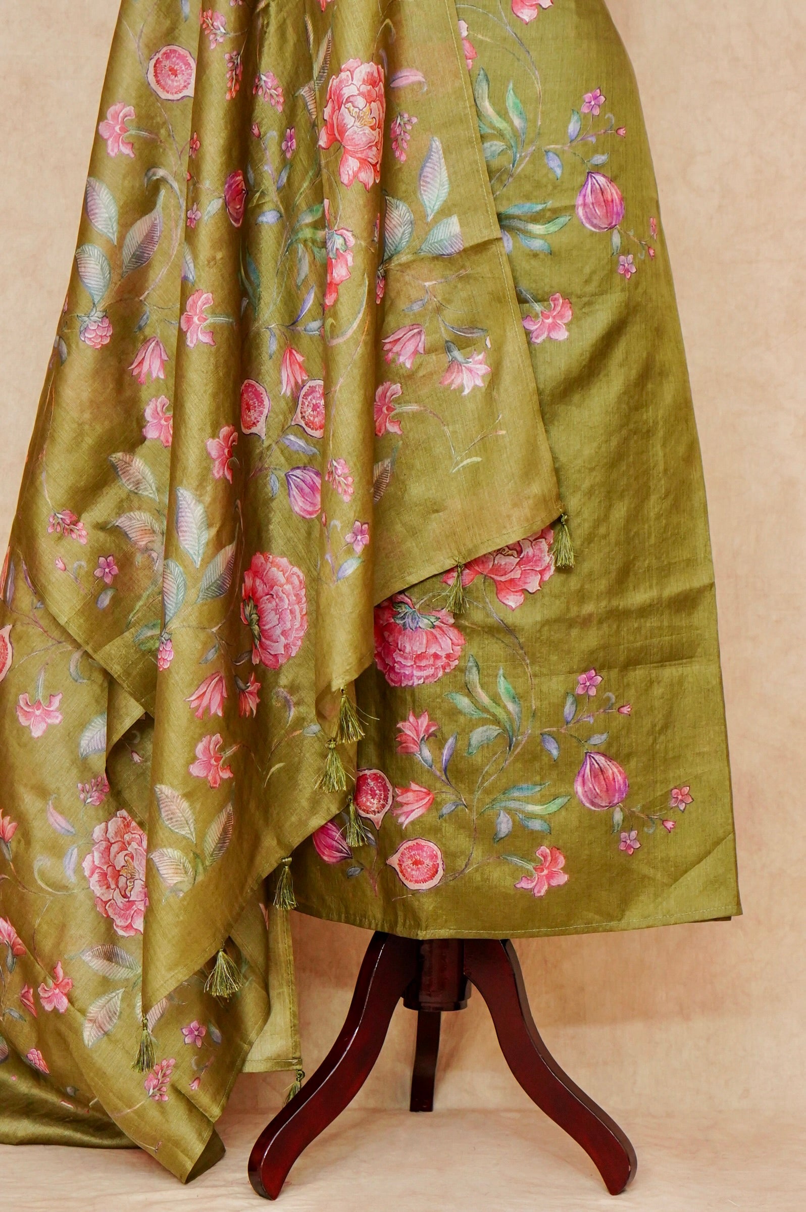 Handwoven Mehendi Banarasi Tussar Silk Suit