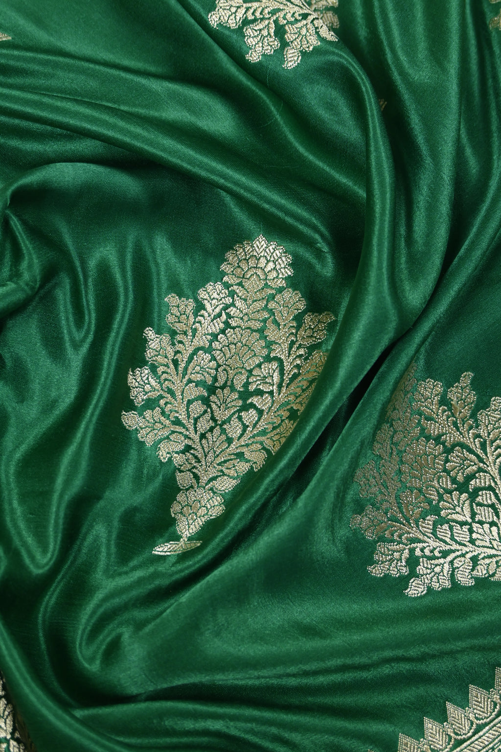 Bottle Green Pure Banarasi Satin Mashru Silk Saree
