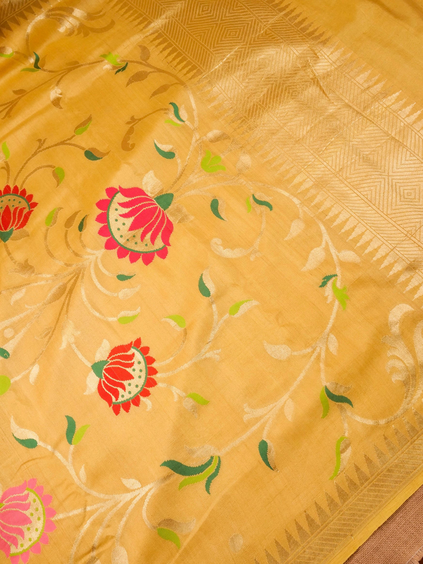 Handwoven Yellow Banarasi Desi Tussar Silk Saree