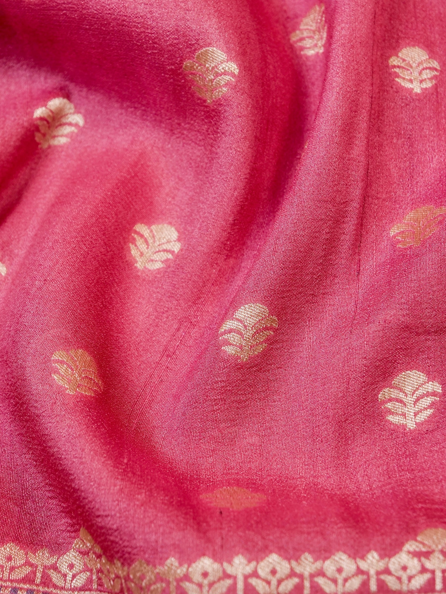Handwoven Dark Pink Banarasi Tussar Silk Saree