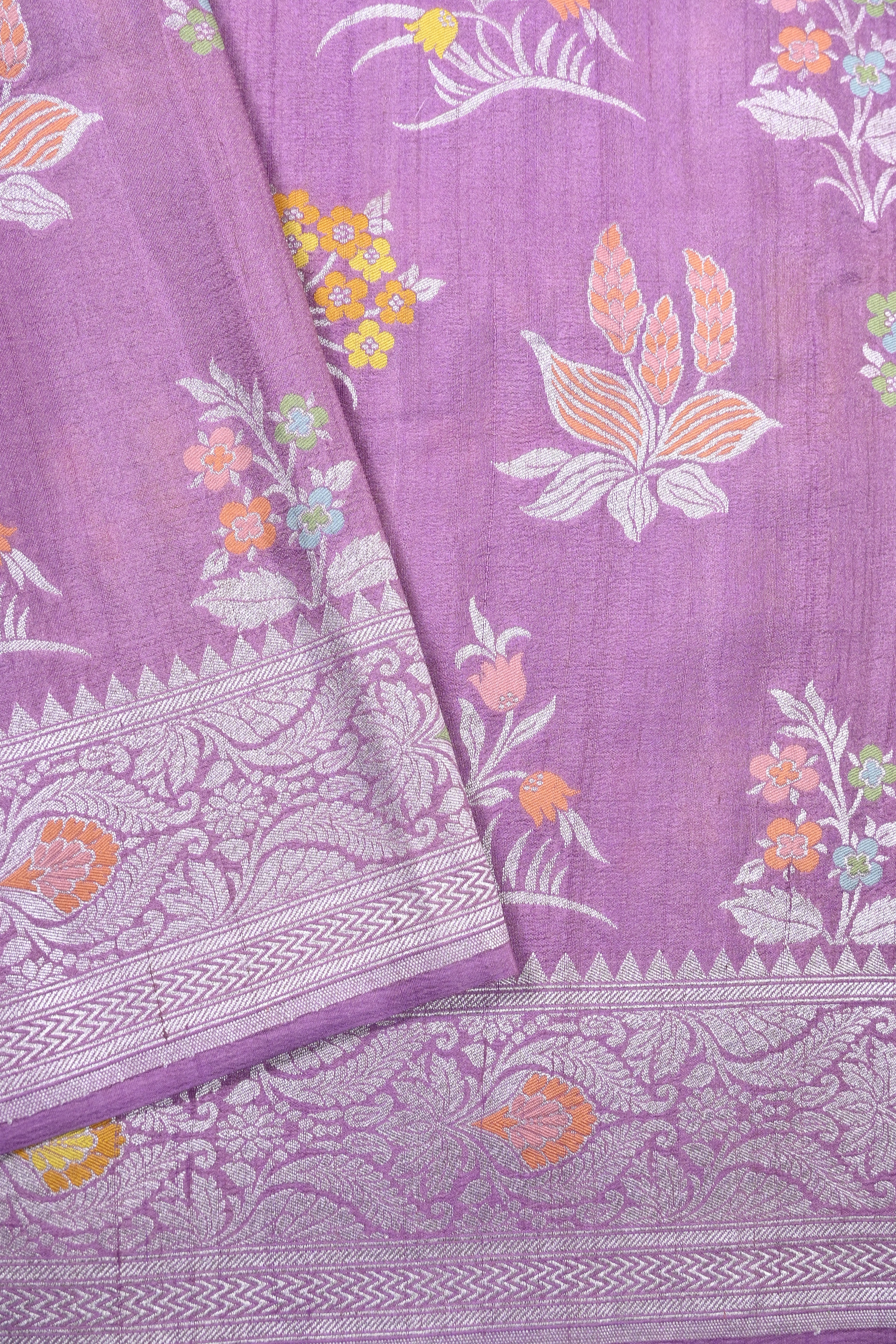 Lilac Pure Banarasi Tussar Georgette Silk Saree