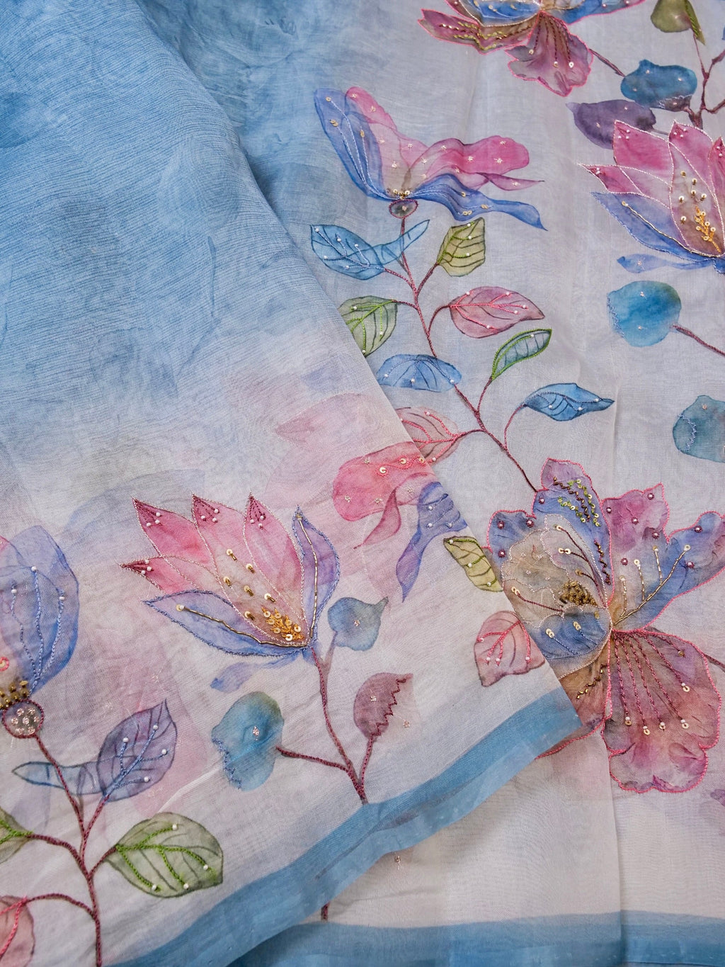 Handwoven Sky Blue Banarasi Organza Silk Saree