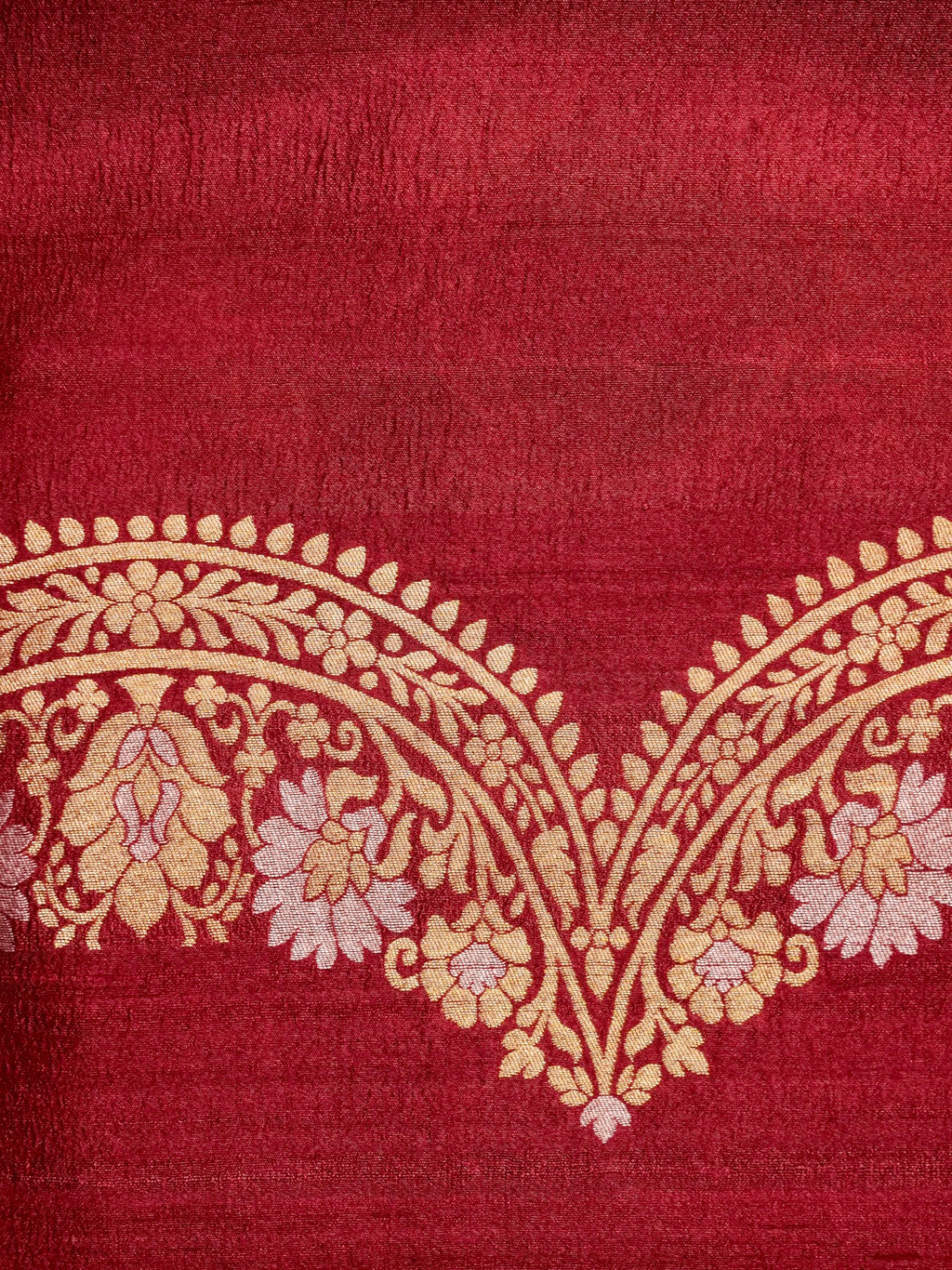 Handwoven red Banarasi Desi Tusser Silk Saree