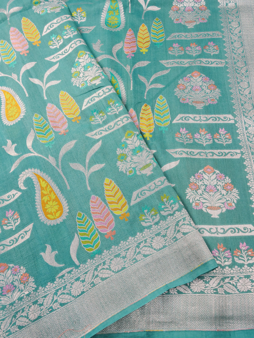 Handwoven Sea Green Banarasi Desi Tussar Silk Saree